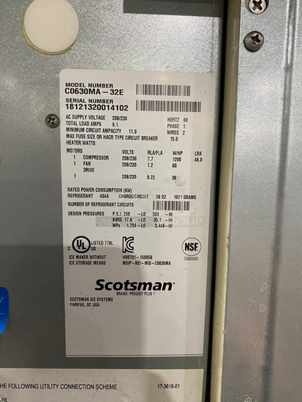 Scotsman Stainless Steel Commercial Air-Cooled Ice Machine Head On Stainless Steel Commercial Ice Bin! Model C0630MA-32E SN:18121320014102 208/230V 1PH - Image 5 of 10