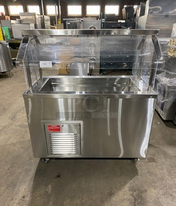 Low Temp Commercial Refrigerated Food Serving Station Counter/ Cold Pan! With Sneeze Guard! Stainless Steel Body! On Casters! Model: 50CFMX SN: L10C33214L 120V 60HZ 1 Phase - Image 1 of 10