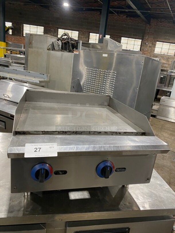 Commercial Countertop Natural Gas Powered Flat Top Griddle! With Back And Side Splashes! All Stainless Steel! On Small Legs! - Image 1 of 7