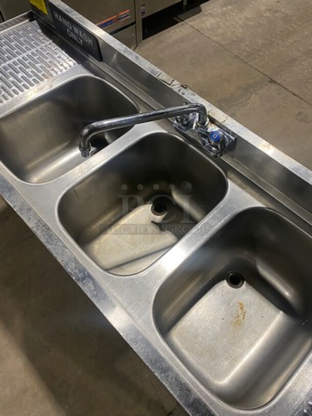 Krowne All Stainless Steel! Three Compartment Under Counter Bar Sink! With Dual Drain Boards! On Legs! - Image 5 of 8