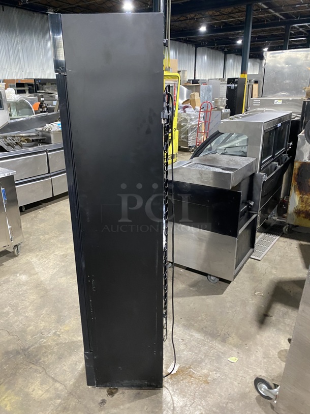 BRAND NEW SCRATCH & DENT! Galaxy GDN-5 16 1/2" Black Swing Glass Door Merchandiser Refrigerator with Red, White, and Blue LED Lighting.MODEL:177GDN5RBB 120V!  - Image 3 of 7