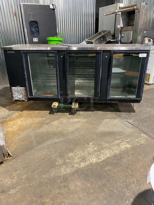 True Commercial 3 Door Back Bar Cooler! With View Through Doors! Poly Coated Racks! Model: TBB4G SN: 14105875 115V 60HZ 1 Phase