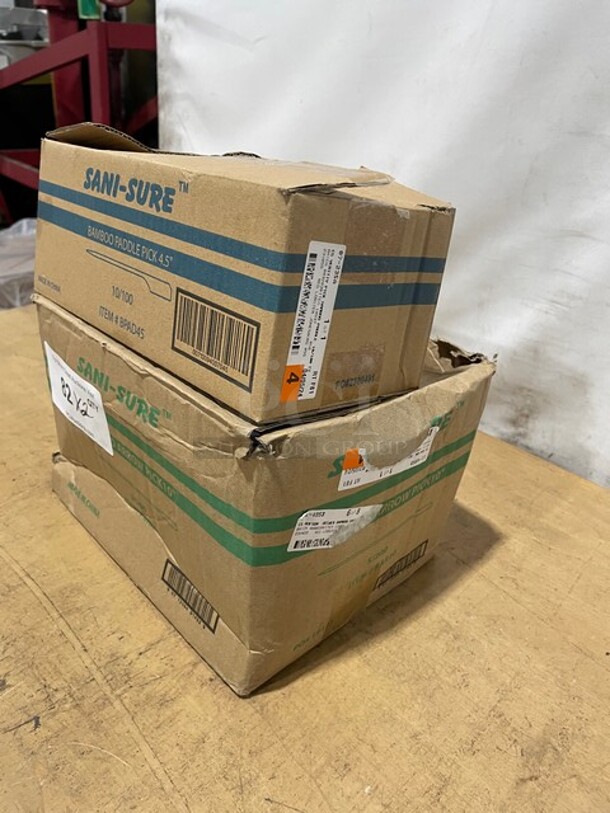 NEW In Box! Sani-Sure Bamboo 4.5" Paddle Picks! With NEW In Box Sani-Sure Bamboo 10" Arrow Picks! 2X Your Bid!  - Image 2 of 6