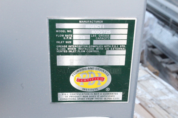 BRAND NEW SCRATCH & DENT! Regency 600GT25 50 lb. 25 GPM Grease Trap with 3" Non-Threaded Connections. Out of original packaging. 18-5/8x27-1/8x17-1/4 - Image 2 of 5