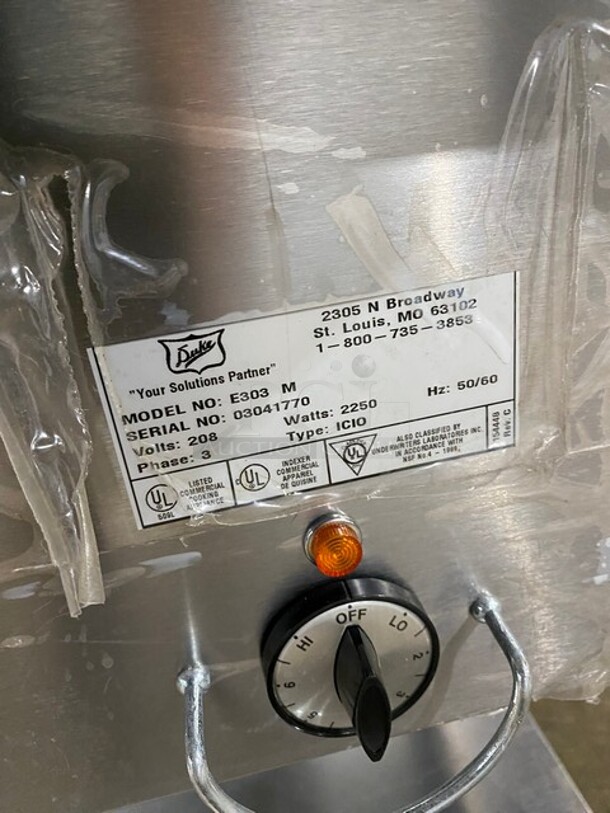 Duke! Model:E-303 Stainless Steel Commercial Electric Powered 3 Bay Steam Table. 208 Volts, 3 Phase. - Image 7 of 8
