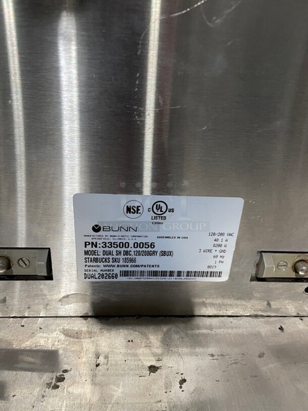 Bunn Starbucks Style Commercial Countertop Soft Heat Dual Coffee Brewer! With Hot Water Dispenser! All Stainless Steel! On Legs! 120/208V 1 Phase! Model: DUAL SH DBC, 120/208GRY(SBUX) SN: DUAL202660! - Image 7 of 7