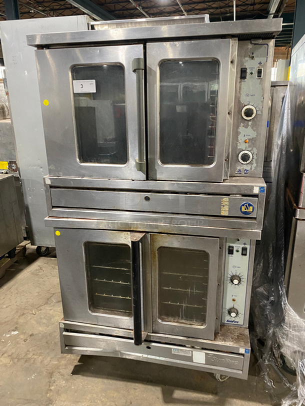 Sunfire Commercial Natural Gas Powered Double Deck Convection Oven! With View Through Doors! Metal Oven Racks! All Stainless Steel! On Casters! 2x Your Bid Makes One Unit!