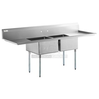 BRAND NEW SCRATCH & DENT! Regency 600S2232324G 96" 16 Gauge Stainless Steel Two Compartment Sink with 2 Drainboards - 23" x 23" x 12" Bowls 28x96x44-3/4    
