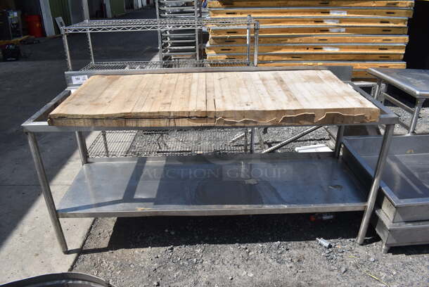 Stainless Steel Table Frame w/ Under Shelf and Butcher Block Top.
