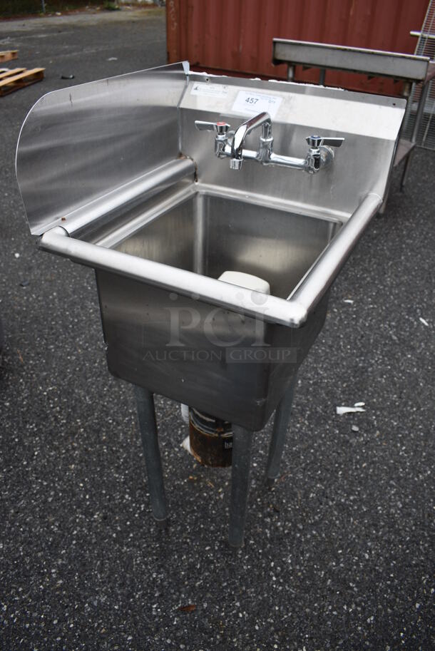 Stainless Steel Commercial Single Bay Sink w/ Insinkerator Badger Garbage Disposal, Faucet, Handles and Left Side Splash Guard. 19x22x44. Bay 14x16x10 - Image 2 of 8