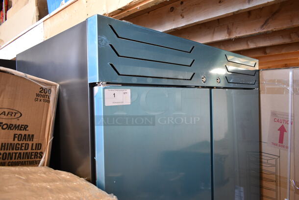 BRAND NEW SCRATCH AND DENT! Beverage Air SF2HC-1S Stainless Steel Commercial 2 Door Reach In Freezer w/ Poly Coated Racks and Commercial Casters. 120 Volts, 1 Phase. Tested and Working! - Image 4 of 9