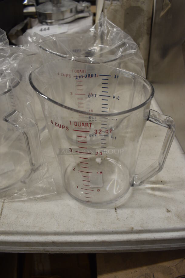ALL ONE MONEY! Lot of 4 BRAND NEW! Clear Poly Measuring Pitchers. 6x5x6