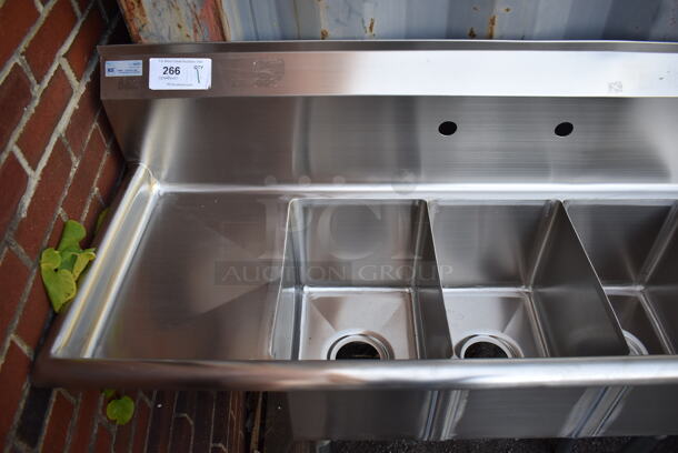 BRAND NEW SCRATCH AND DENT! KoolMore SC101410-1283 Stainless Steel Commercial 3 Bay Sink w/ Dual Drain Boards. 54x20x45. Bays 10x14x10 - Image 4 of 6