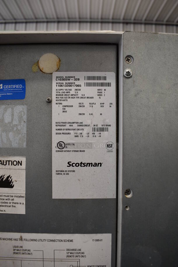 Scotsman Model C1030SW-32B Stainless Steel Commercial Ice Head on Metal Commercial Ice Bin. 208/230 Volts, 1 Phase. 42.5x33x77 - Image 5 of 6
