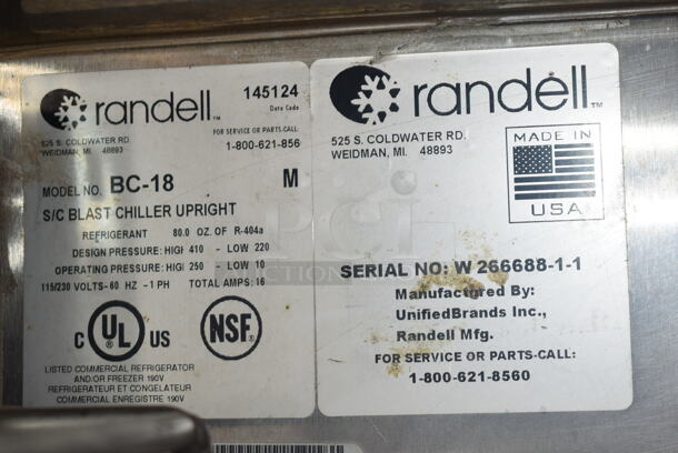 2012 Randell BC-18 Stainless Steel Commercial Floor Style Blast Chiller w/ 4 Probes. 115/230 Volts, 1 Phase. - Image 7 of 10