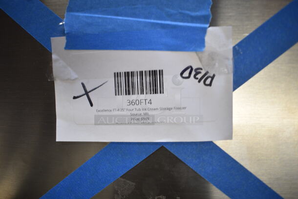 BRAND NEW SCRATCH AND DENT! Excellence 360FT4 Stainless Steel Commercial 25" Four Tub Ice Cream Storage Freezer on Commercial Casters. 110-120 Volts, 1 Phase. Tested and Working! - Image 8 of 9