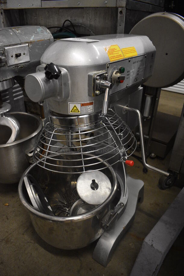 2020 Canco Model HLM-20B Metal Commercial Countertop 20 Quart Planetary Dough Mixer w/ Stainless Steel Mixing Bowl, Bowl Guard, Whisk, Paddle and Dough Hook Attachments. 110 Volts, 1 Phase. 16x21x31. Tested and Does Not Power On