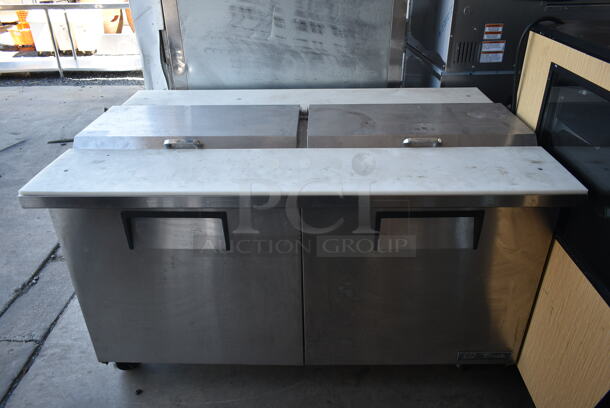 2017 True TSSU-60-16-DS-ST Stainless Steel Commercial Dual Side Prep Table Bain Marie w/ 2 Cutting Boards on Commercial Casters. 115 Volts, 1 Phase. Tested and Working! - Image 1 of 6