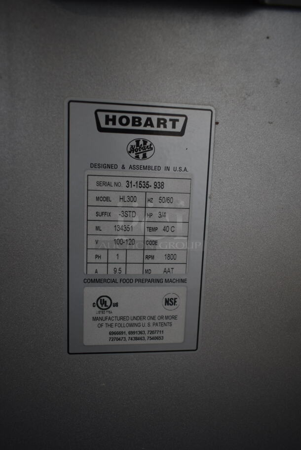 Hobart Legacy HL300 Metal Commercial Floor Style 30 Quart Planetary Dough Mixer w/ Stainless Steel Mixing Bowl and Bowl Guard. 100-120 Volts, 1 Phase. Tested and Working! - Image 9 of 9