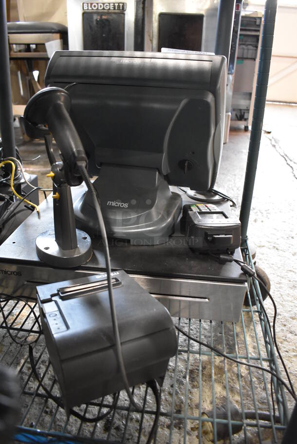 Micros 15" POS Monitor, Epson M129H Receipt Printer, Barcode Scanner, Credit Card Reader and Metal Cash Drawer. - Image 6 of 11