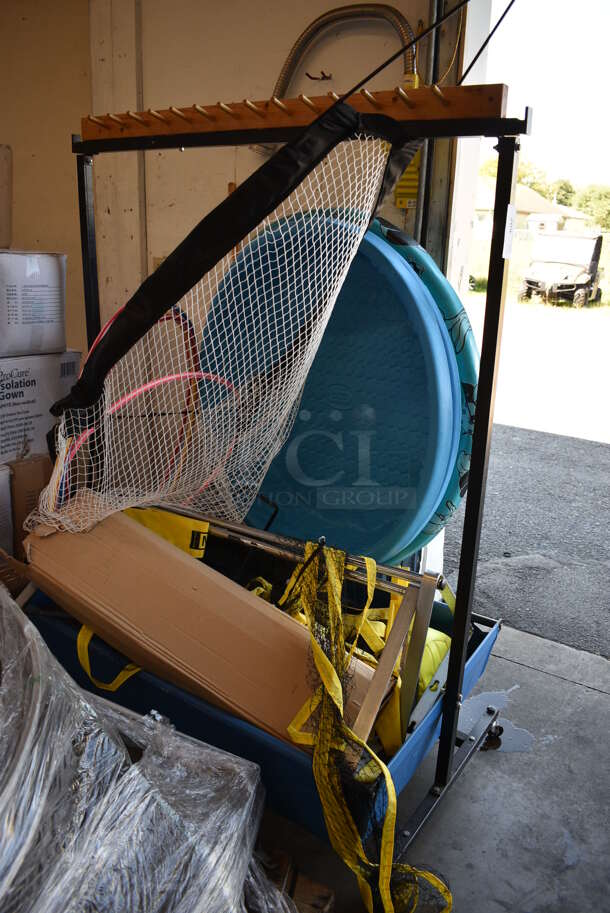 ALL ONE MONEY! Lot of Metal Rack, Goal Net, Wall Mount Metal Pull Up Bar, 3 Pools and 5 Hula Hoops - Image 4 of 7