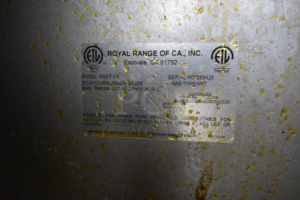 Royal REEF-35 Stainless Steel Commercial Floor Style Natural Gas Powered Deep Fat Fryer w/ 2 Metal Fry Baskets. 24,000 BTU. - Image 8 of 8