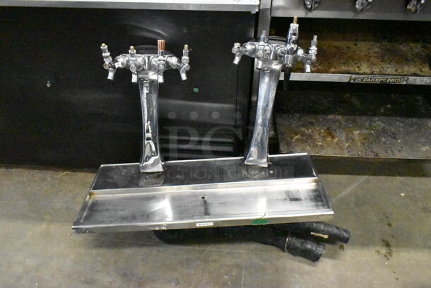 Two Metal Commercial 4 Tap Beer Towers on Drip Tray. No Grate.