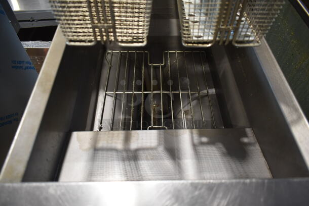 LIKE NEW! 2022 Frymaster GF40SD Stainless Steel Commercial Floor Style Natural Gas Powered Deep Fat Fryer w/ 2 Metal Fry Baskets.  - Image 3 of 9