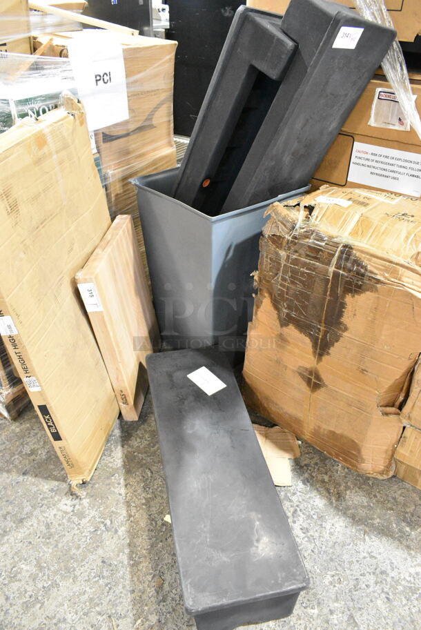 4 BRAND NEW SCRATCH AND DENT! Items Including 3 Regency 600D36128PSJ 36" x 12" x 8" Plastic Narrow Dunnage Rack - 750 lb. Capacity and 1 Gray Poly Slim Jim Trash Can. 4 Times Your Bid!  - Image 2 of 7
