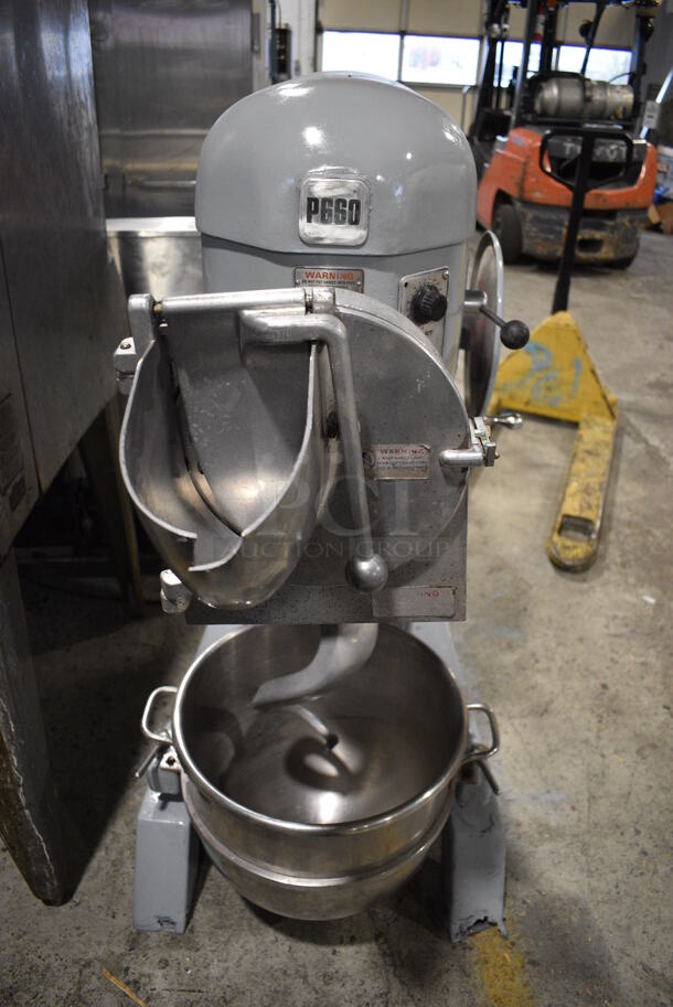 Hobart P660 Metal Commercial Floor Style 60 Quart Planetary Dough Mixer w/ Pelican Head, Dough Hook and Stainless Steel Mixing Bowl. 208 Volts, 1 Phase. 29x60x57 - Image 11 of 12