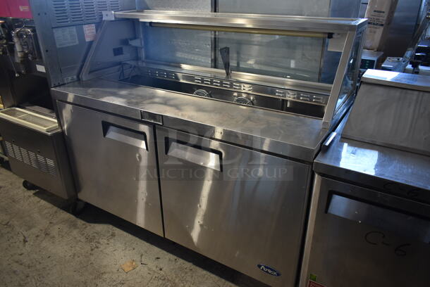 2016 Turbo Air MSF8303 Stainless Steel Commercial Sandwich Salad Prep Table Bain Marie w/ Sneeze Guard on Commercial Casters. 115 Volts, 1 Phase. Tested and Working! - Image 1 of 8