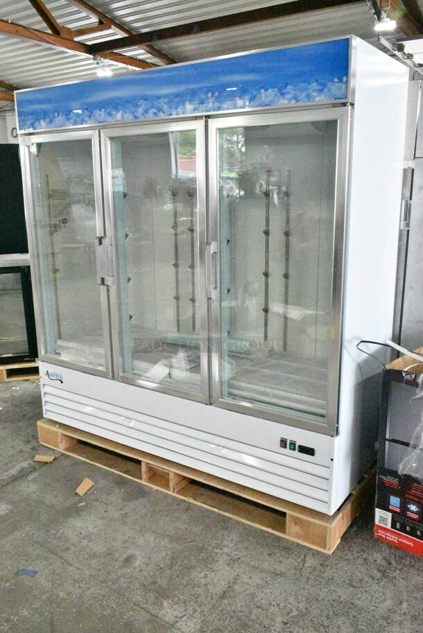 BRAND NEW SCRATCH AND DENT! 2023 Avantco 178GDC69HCW 78 1/4" White Customizable Swing Glass Door Merchandiser Refrigerator with LED Lighting. 115 Volts, 1 Phase. Tested and Working! - Image 2 of 12