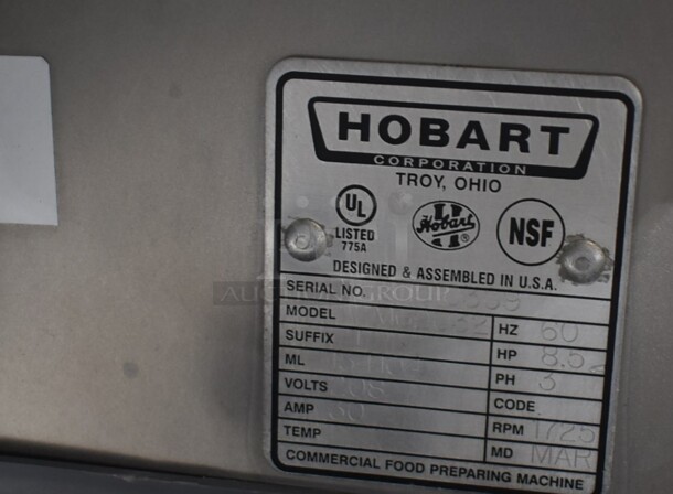 2015 Hobart MG2032 Metal Commercial Floor Style Electric Powered Meat Grinder w/ Foot Pedal on Commercial Casters. 208 Volts, 3 Phase. - Image 6 of 6