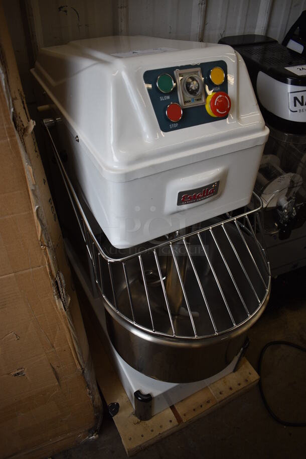 BRAND NEW! Estella Model 348SM20 Metal Commercial Countertop 21 Quart Spiral Dough Mixer w/ Stainless Steel Mixing Bowl, Bowl Guard and Dough Hook Attachment. 120 Volts, 1 Phase. 15x26x34. Tested and Working! - Image 6 of 6