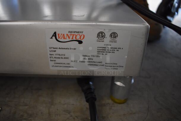 BRAND NEW SCRATCH AND DENT! Avantco 177SL512 Stainless Steel Commercial Countertop Meat Slicer w/ Blade Sharpener. 110-120 Volts, 1 Phase. 26x19x19. Tested and Working! - Image 6 of 6