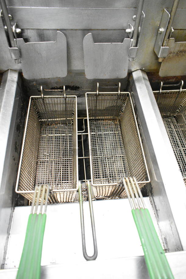 Frymaster FMP345EBLSC Stainless Steel Commercial Natural Gas Powered 3 Bay Deep Fat Fryer w/ Right Side Dumping Station on Commercial Casters. 122,000 BTU.  - Image 5 of 12