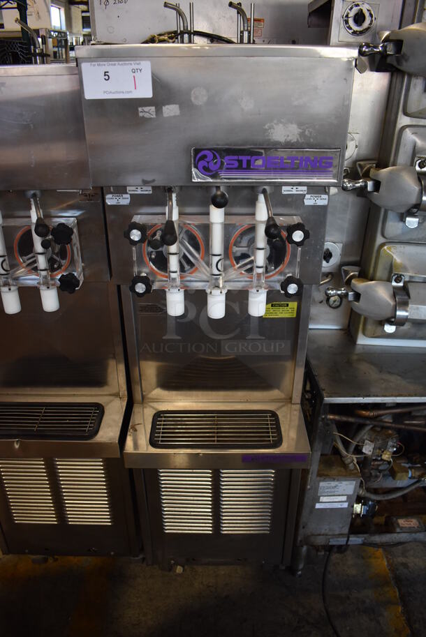 Stoelting 237R-109G Stainless Steel Commercial Floor Style Air Cooled 2 Flavor w/ Twist Soft Serve Ice Cream Machine on Commercial Casters. Goes GREAT w/ Lot 118! 208/230 Volts, 3 Phase. 16x43x67