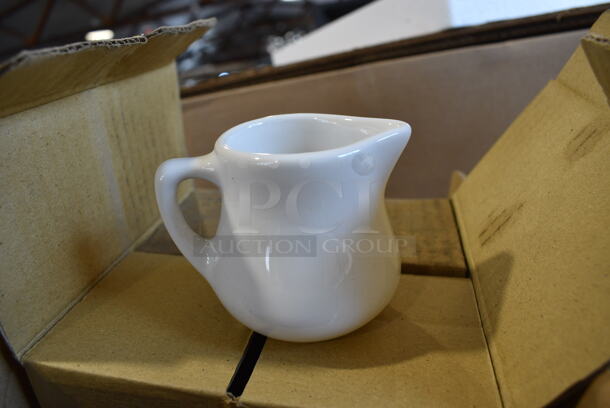 24 BRAND NEW IN BOX! Tuxton BWR-035 White Ceramic Cream Pitchers. 3.5x3x3. 24 Times Your Bid!