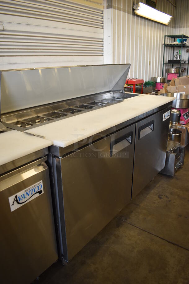 Avantco 178APT60HC Stainless Steel Commercial Sandwich Salad Prep Table Bain Marie Mega Top on Commercial Casters. 115 Volts, 1 Phase. 60x30.5x42.5. Tested and Powers On But Does Not Get Cold - Image 7 of 10