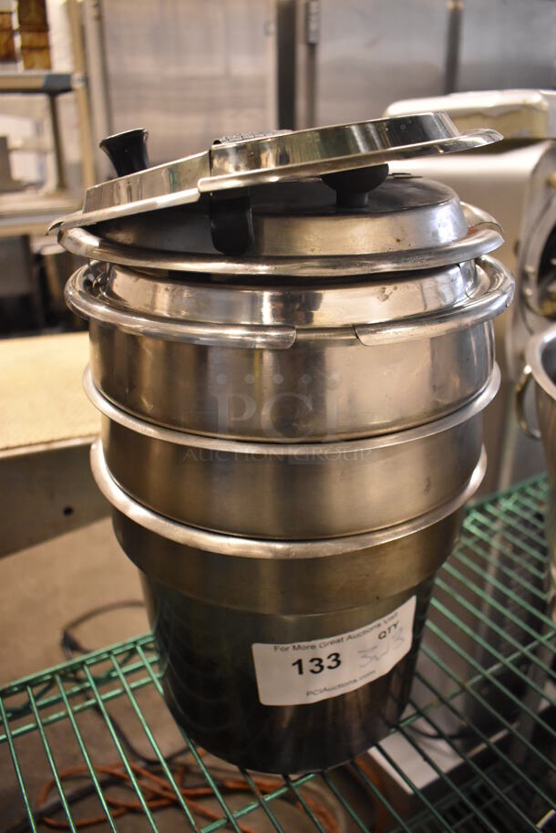 3 Stainless Steel Cylindrical Drop In Bins w/ 3 Lids. 9.5x9.5x8. 3 Times Your Bid! - Image 2 of 3