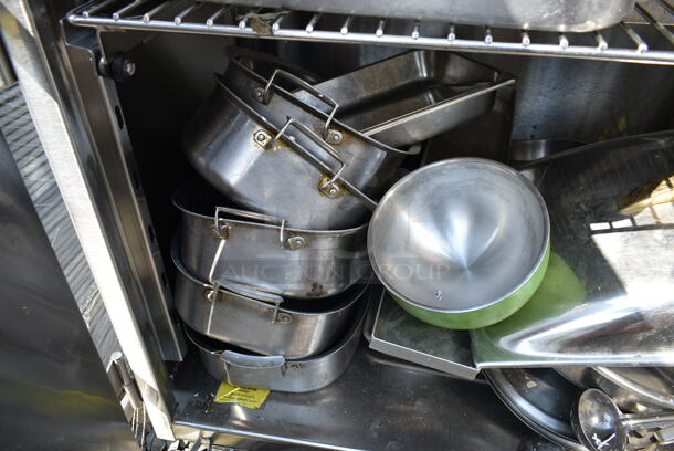 Stainless Steel 2 Door Portable Cabinet on Commercial Casters w/ Contents Including Stainless Steel Drop In Bins and Bowls.  - Image 9 of 12
