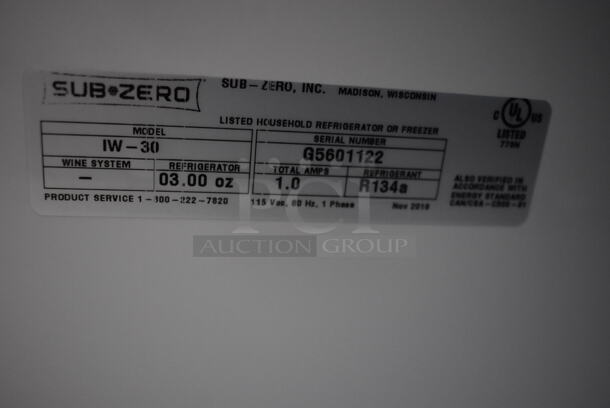 LIKE NEW! Sub Zero IW-30 Metal Commercial Single Door Reach In Wine Chiller Merchandiser. 115 Volts, 1 Phase. Unit Has Only Been Used a Few Times! Tested and Powers On But Does Not Get Cold - Image 6 of 8