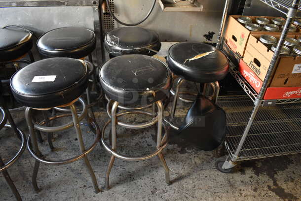 5 Metal Stools w/ Black Seat Cushion. 15x15x29. 5 Times Your Bid!