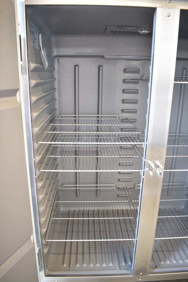 BRAND NEW SCRATCH AND DENT! 2024 Delfield 6051XL-S Stainless Steel Commercial 2 Door Reach In Cooler w/ Racks on Commercial Casters. 115 Volts, 1 Phase. Tested and Working! - Image 6 of 7
