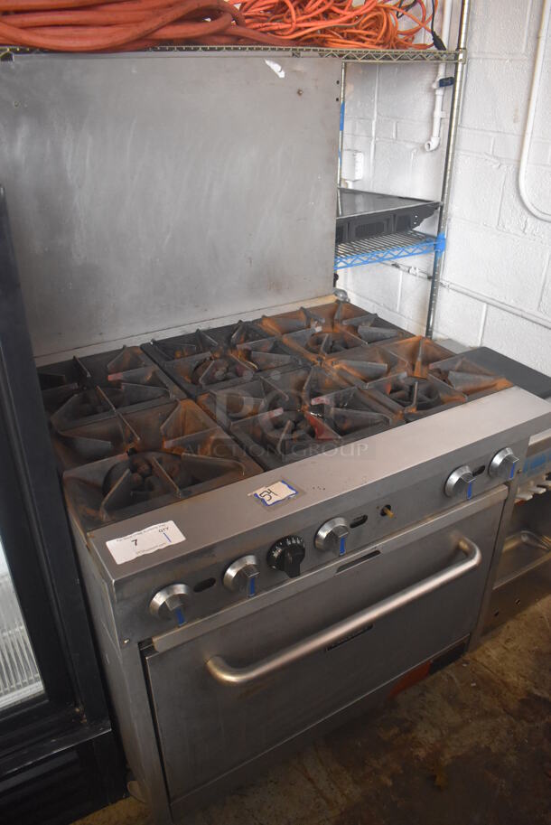 Patriot FMGR-36/NG Stainless Steel Commercial Natural Gas Powered 6 Burner Range w/ Oven and Back Splash on Commercial Casters. 196,000 BTU. 36x33x60 - Image 2 of 7
