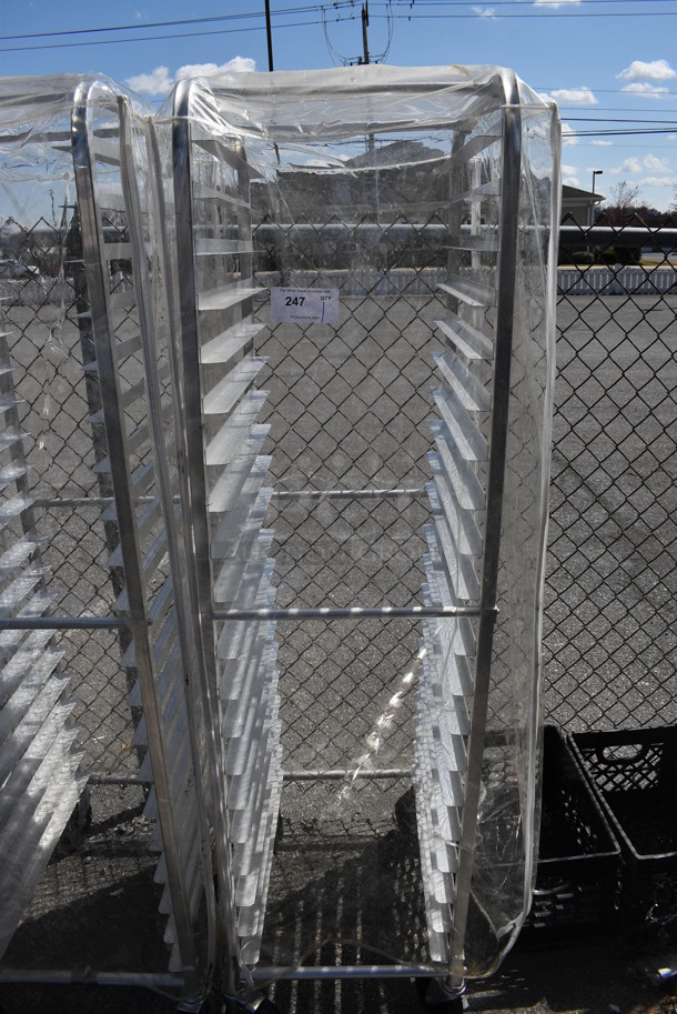 Metal Commercial Pan Transport Rack w/ Clear Cover on Commercial Casters. 18.5x26x69.5