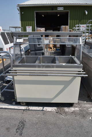 Duke E303-25PG M 3 Bay Hot Food Well w/ Sneeze Guard on Commercial Casters. 120 Volt. Cannot Test Due To Plug Style