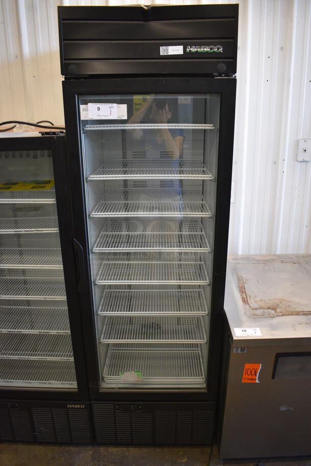 Habco Model SE18 Metal Commercial Single Door Reach In Cooler Merchandiser w/ Poly Coated Racks. 115 Volts, 1 Phase. 24x24x79. Tested and Working!