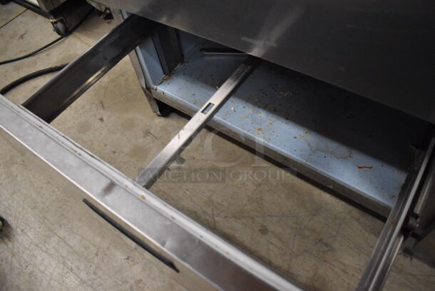 Delfield Stainless Steel Commercial Sandwich Salad Prep Table Bain Marie Mega Top w/ 4 Drawers and Over Shelf on Commercial Casters. 115 Volts, 1 Phase. 64x32x57. Tested and Working! - Image 9 of 10