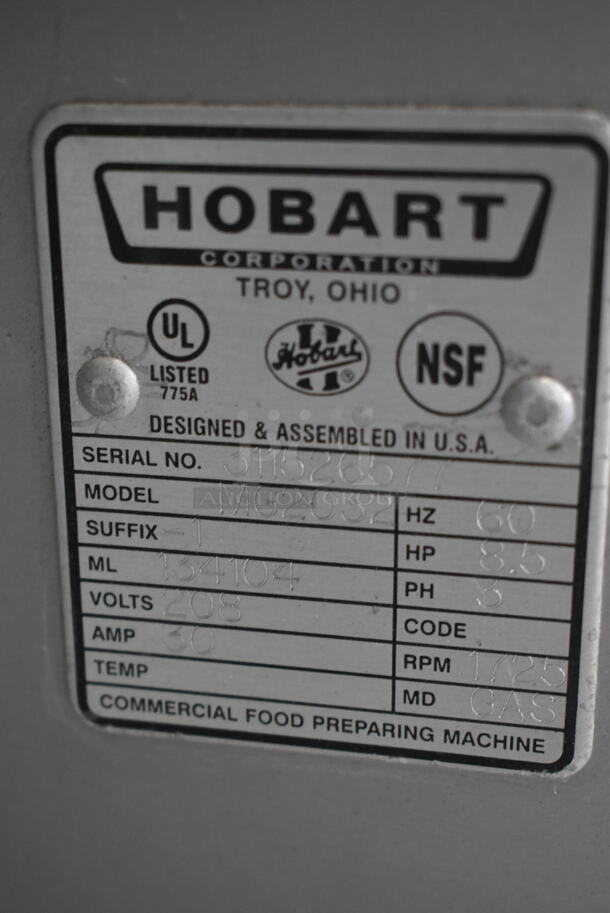 2016 Hobart MG2032 Metal Commercial Floor Style Electric Powered Meat Mixer Grinder w/ Foot Pedal on Commercial Casters. 208 Volts, 3 Phase. Tested and Working! - Image 8 of 8